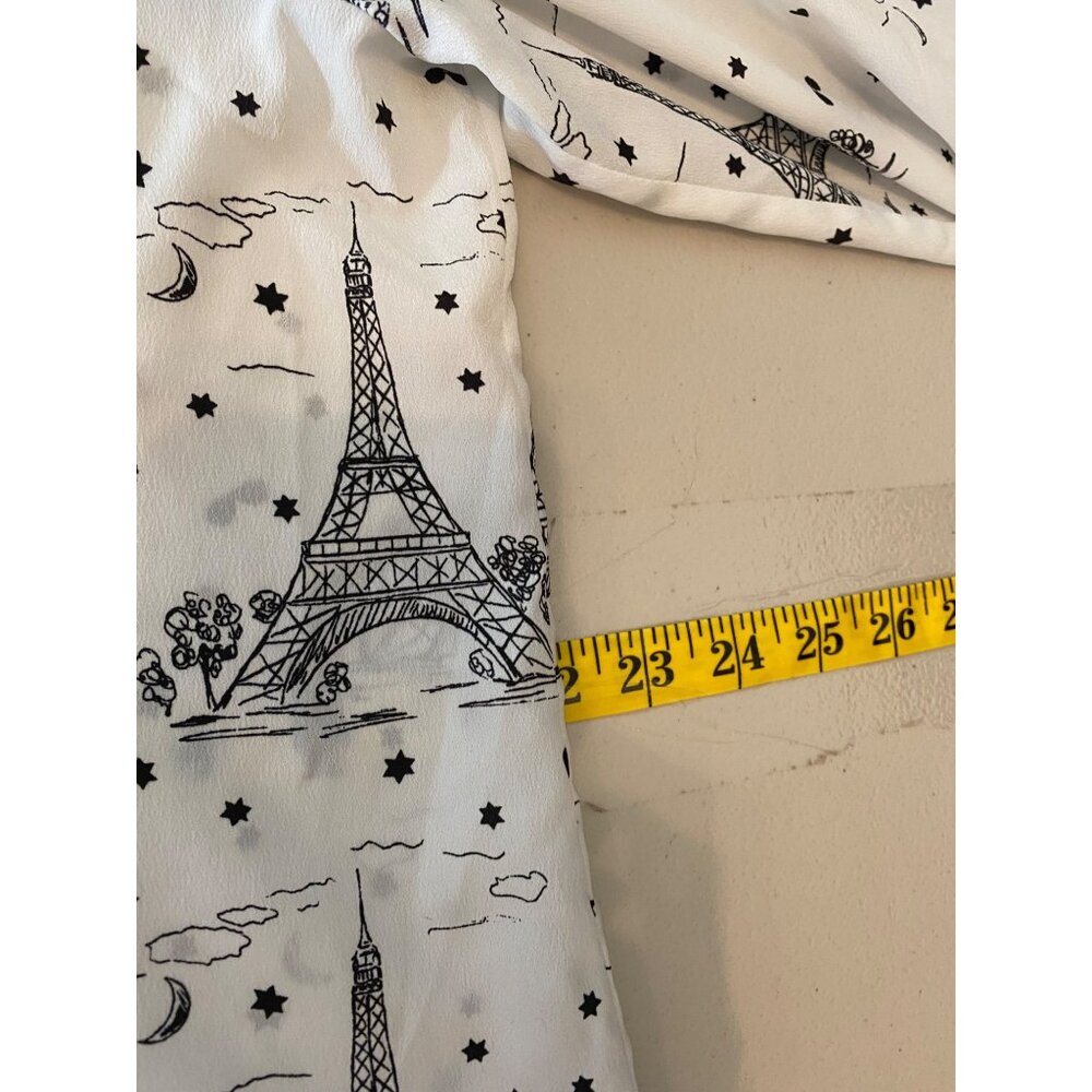 Karl Lagerfeld Paris Eiffel Tower Print Long Sleeve Button-Up Shirt Blouse XL - Picture 9 of 10
